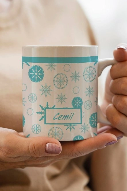 Turkuaz Yılbaşı Kişiye Özel Kupa Bardak İsimli