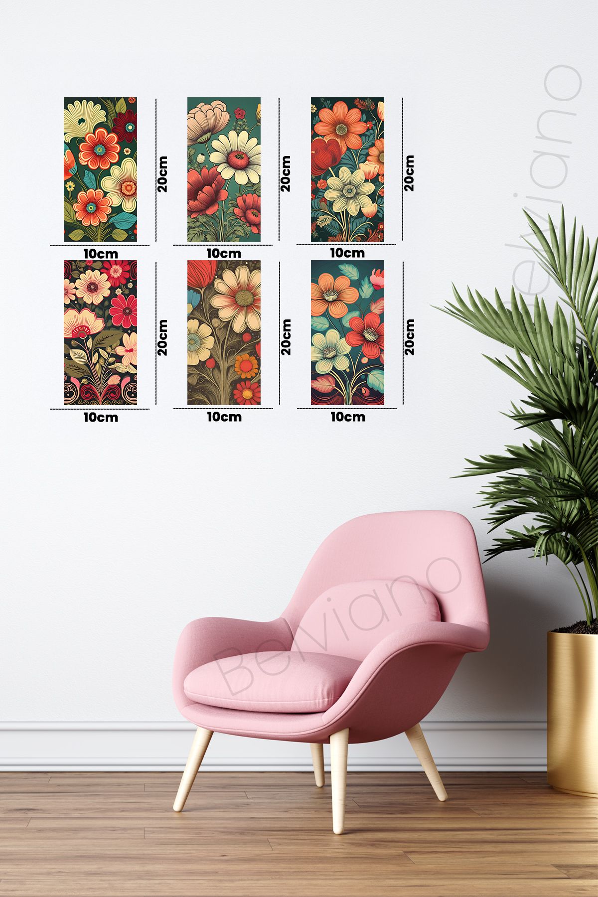 6'Lı Retro Çiçek Bahçesi Poster 10X20 Ahşap Poster Seti  Ps-3