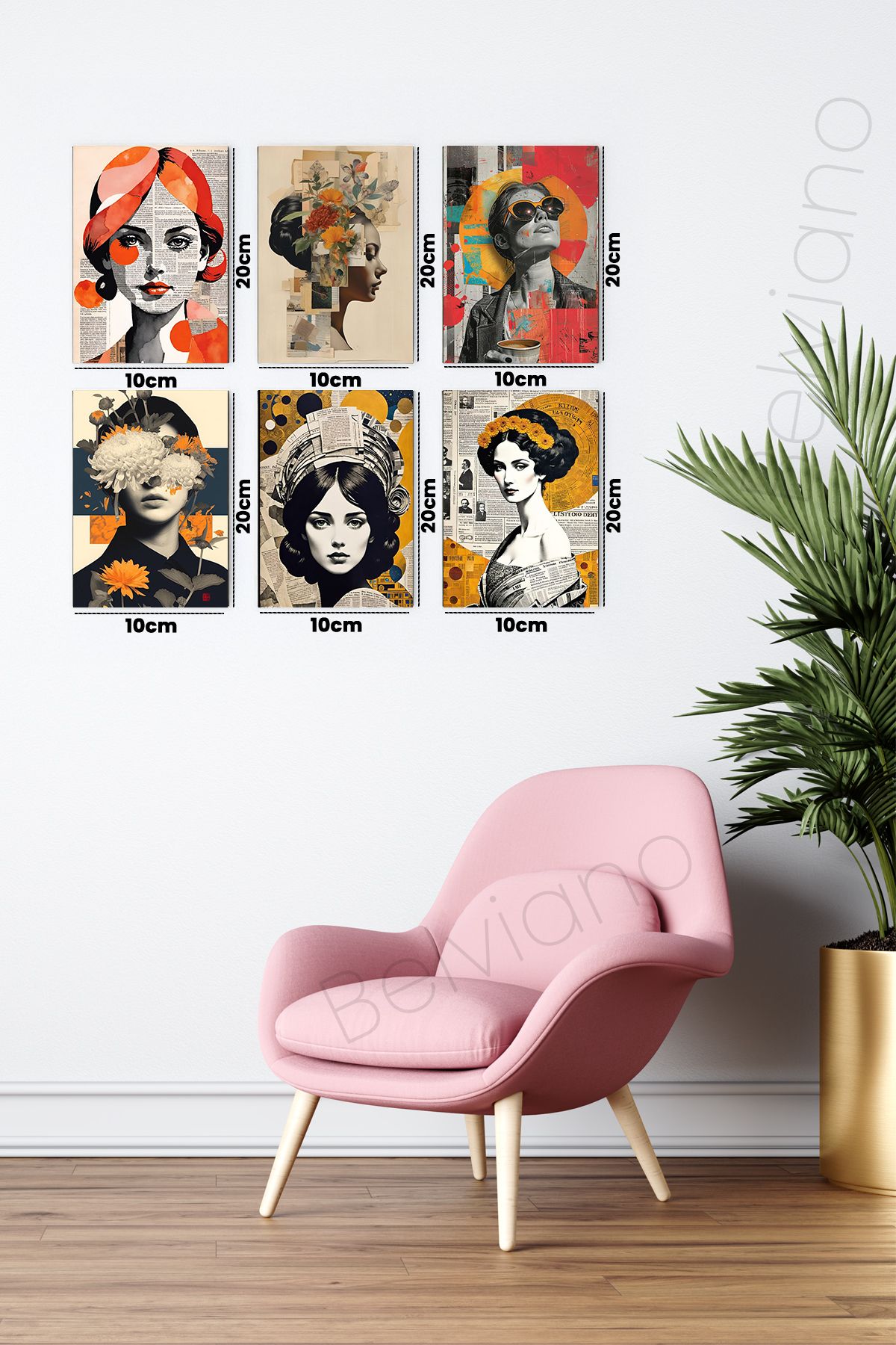 6'Lı Retro Kadın Poster 10X20 Ahşap Poster Seti  Ps-1