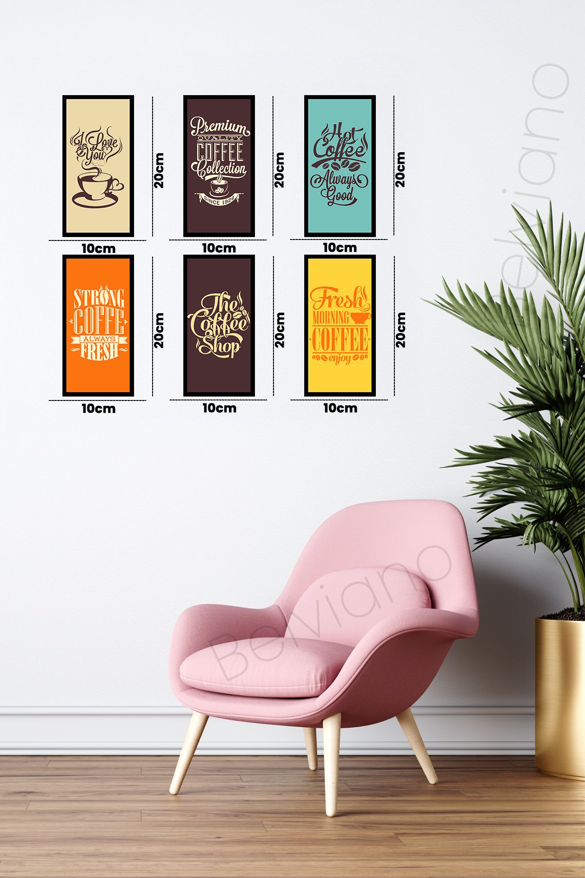 6'Lı Retro Kahve Köşesi Coffee Poster 10X20 Ahşap Poster Seti  Ps-4