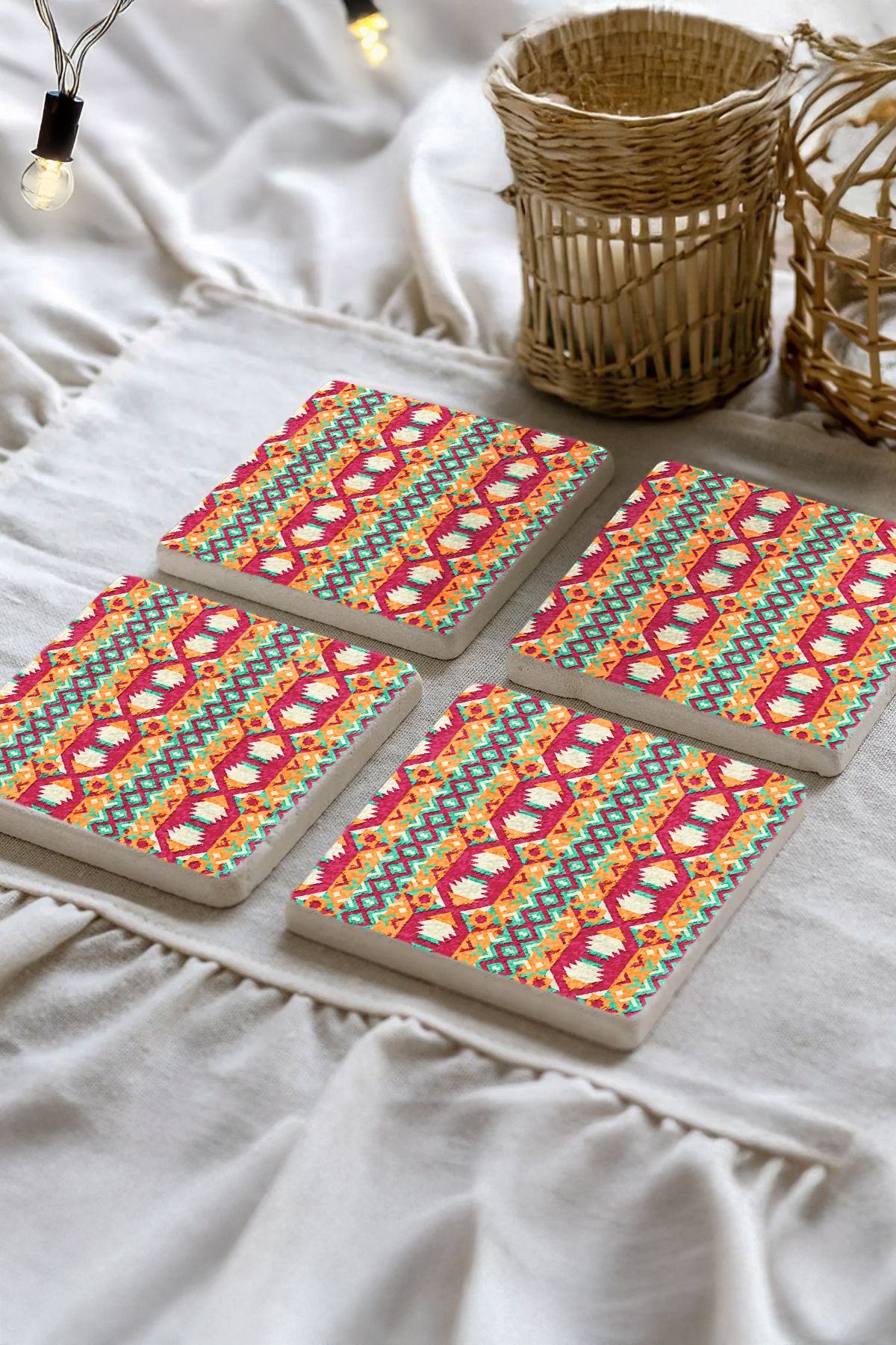 Japon Wabi-Sabi Taş Traverten Fincan Bardak Altlığı 4'Lü Set 10X10X1Cm  Moz-34