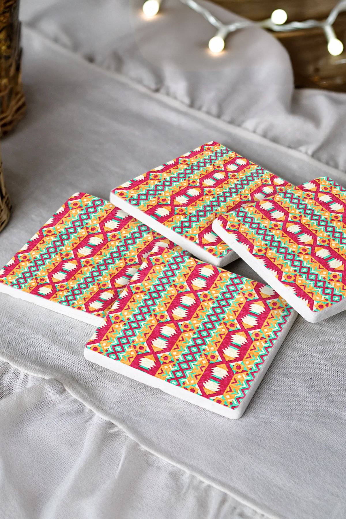 Japon Wabi-Sabi Taş Traverten Fincan Bardak Altlığı 4'Lü Set 10X10X1Cm  Moz-34