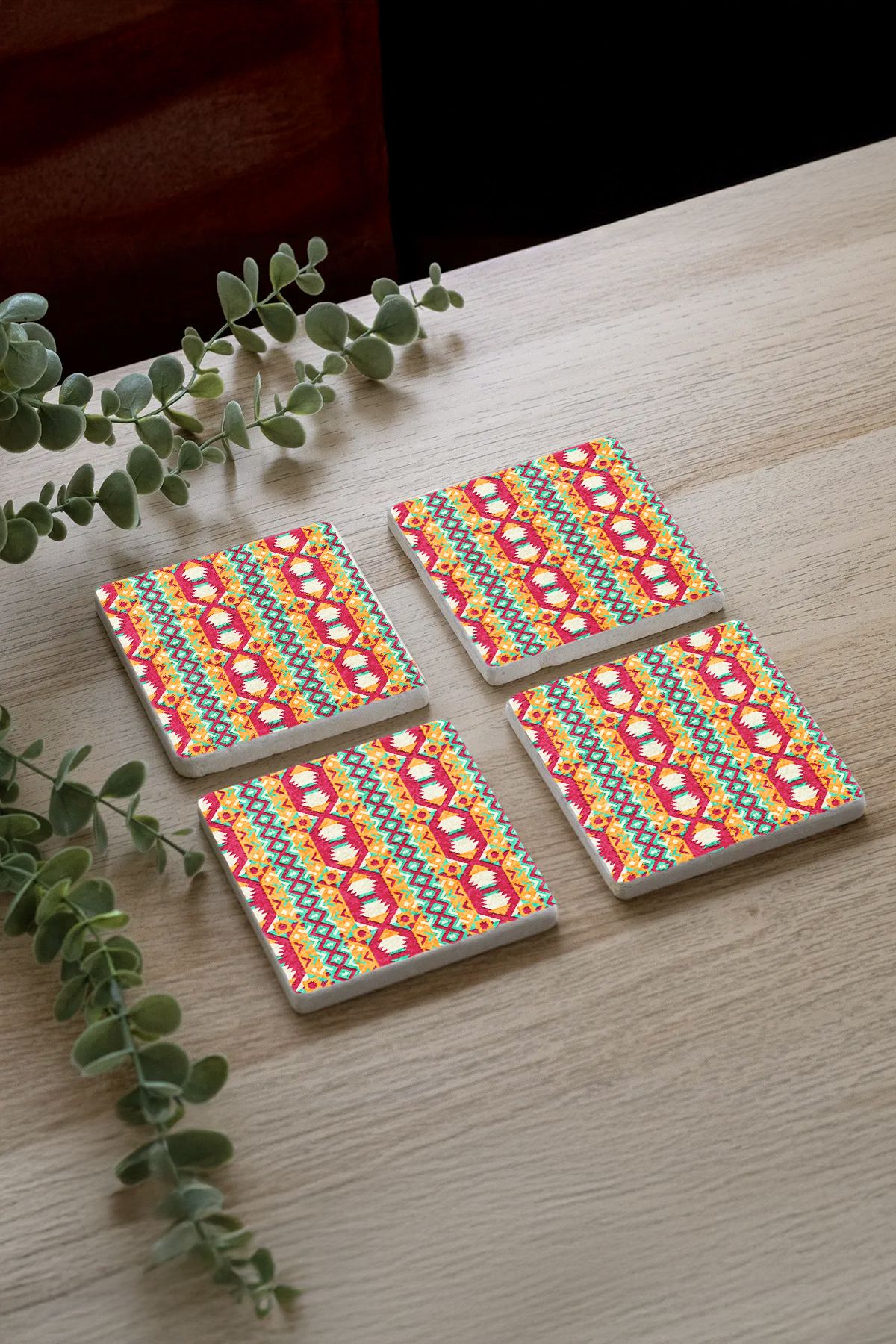 Japon Wabi-Sabi Taş Traverten Fincan Bardak Altlığı 4'Lü Set 10X10X1Cm  Moz-34