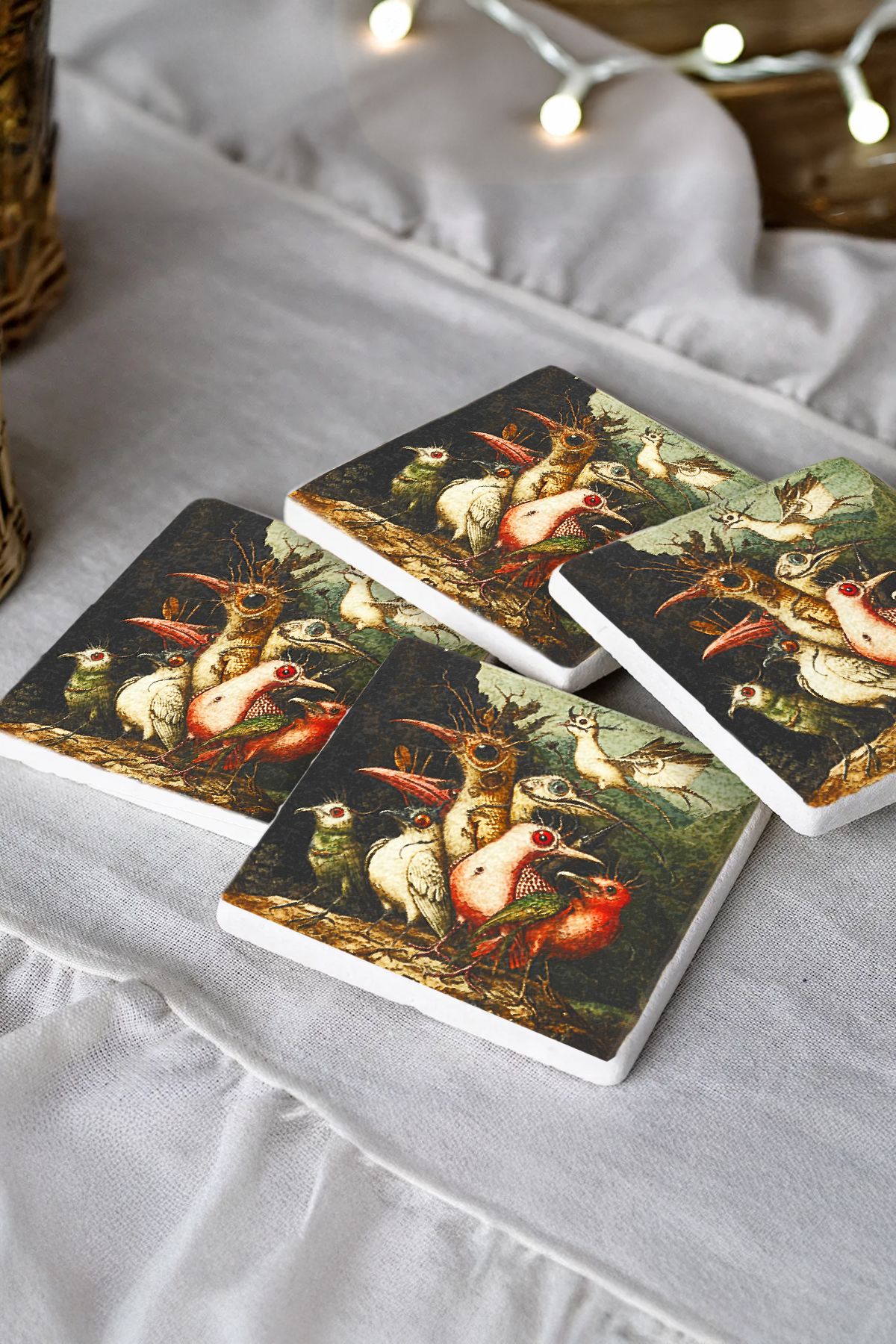 Alberina Desenleri Taş Traverten Fincan Bardak Altlığı 4'Lü Set 10X10X1Cm  Il-40