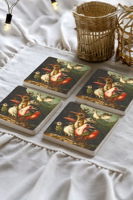 Alberina Desenleri Taş Traverten Fincan Bardak Altlığı 4'Lü Set 10X10X1Cm  Il-40