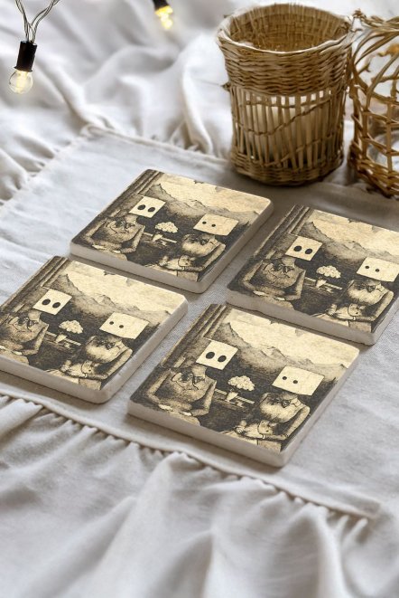 Celestara Desenleri Taş Traverten Fincan Bardak Altlığı 4'Lü Set 10X10X1Cm  Il-48