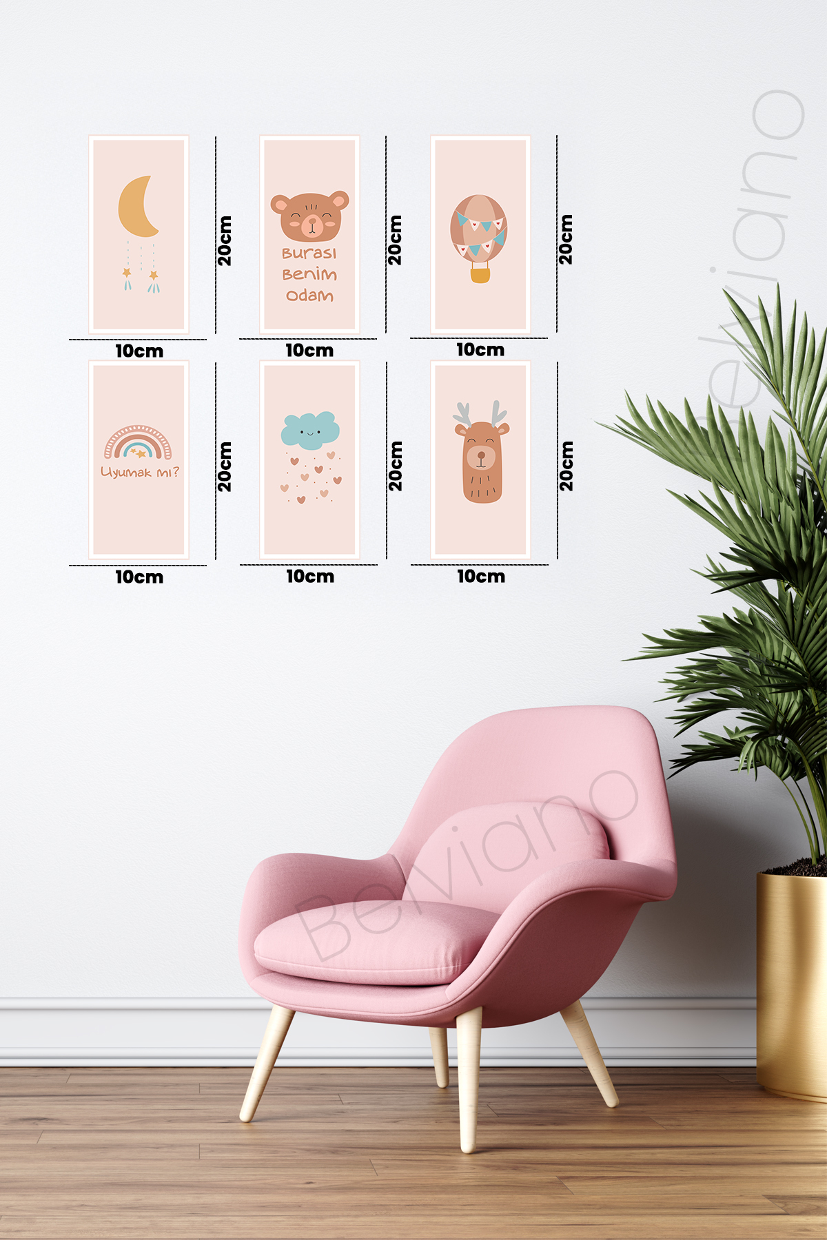 Bebek Shower Ve Bebek Odası İçin Pembe Ahşap Poster Seti 10X20  Ps-10